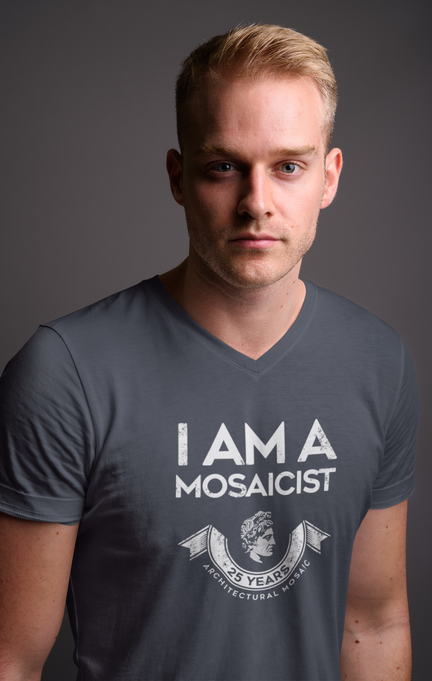 "I AM A MOSAICIST" V-Neck T-shirt from Mosaicist - Graphite